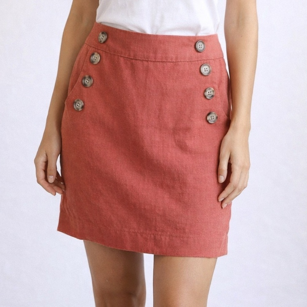 LOFT Linen Blend Sailor Button Skirt | Coral | Size‎ 0